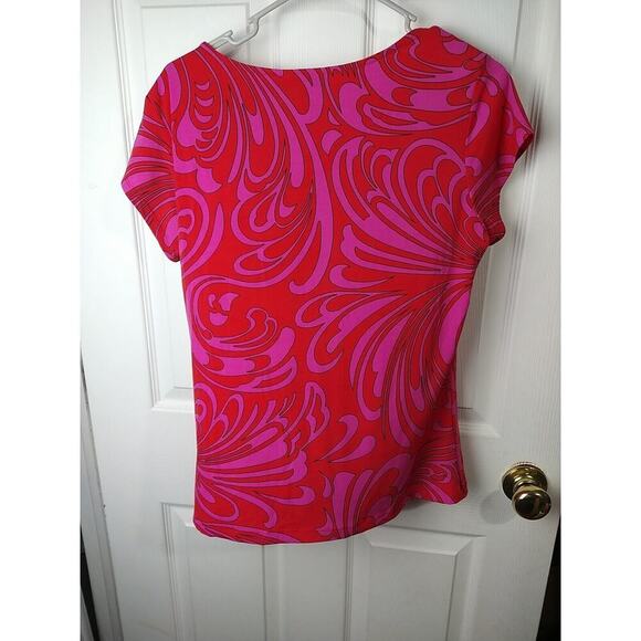 Grayson Pink Red Swirl Artsy Pullover Pleat Front Blouse. Size L - Picture 8 of 8